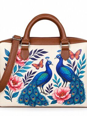 Printed Vegan Leather Buisness Top Handle Crossbody Bag for Women for Work